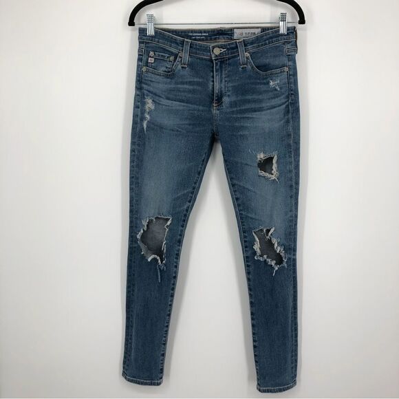 AG Jeans Womens 27 The Legging Ankle Super Skinny Ankle Jeans Destructed - Picture 1 of 11